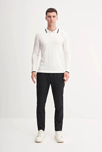 Cazador Stripe Patterned Polo Neck Ecru Men's Sweater 33035