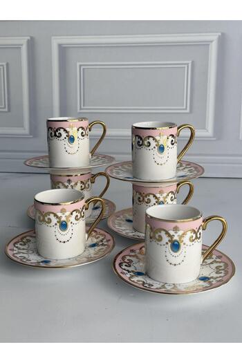 ROSSEV Turkish Coffee Cup Beatrice Pink 6 Person Set 12 Pieces
