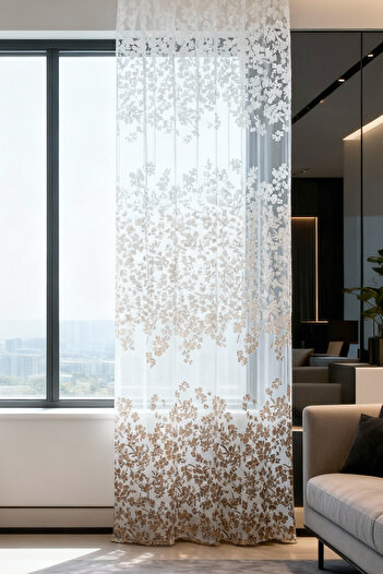 Premier Home Tulle Curtain Panel White Brown 140X295