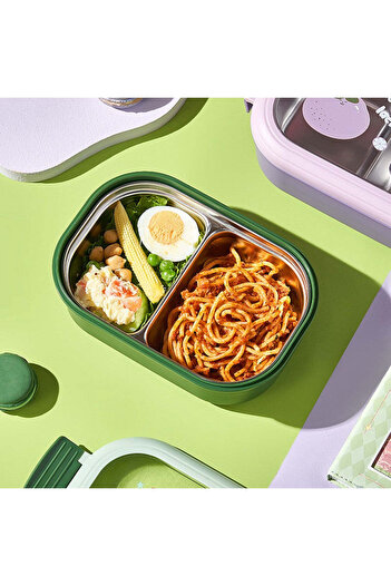vivimall Lunch Box Green Metal Compartment | FreshBox