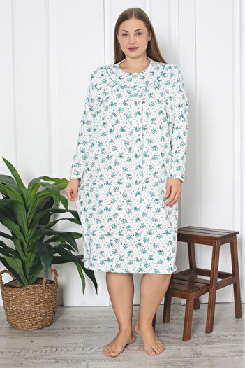 embody Batal Women's Warm and Comfortable Cotton Cotton Vated Nightdress with Buttons and Floral Print