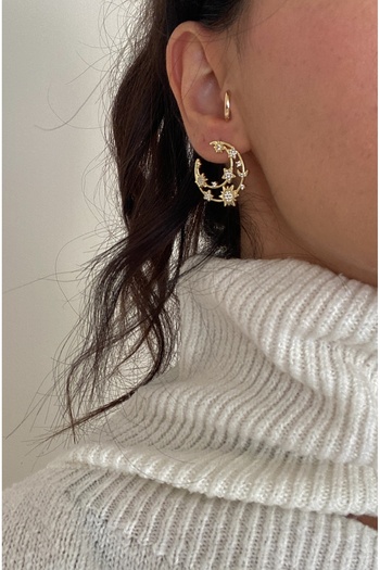 Atelier Licia Gold Color Moon and Star Motif Stone Hoop Earrings