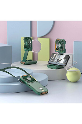 vivimall Portable 3-in-1 Fan, Handheld, Neck or Desk, Foldable, with Digital Display and Phone Holder, with 3