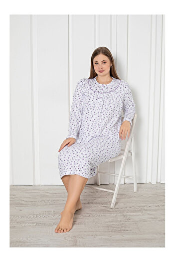 embody Batal Women's Warm and Comfortable Cotton Cotton Vated Nightdress with Buttons and Floral Print