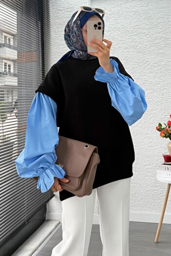 MELEK ARAZ Shirt Sleeve Oversize Women's Sweat – Black