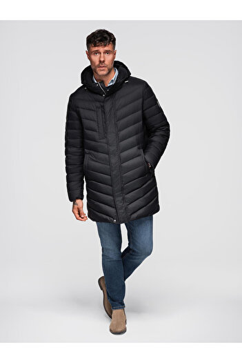 OMBRE Long padded men's jacket with filling - black V1 OM-JALJ-0212