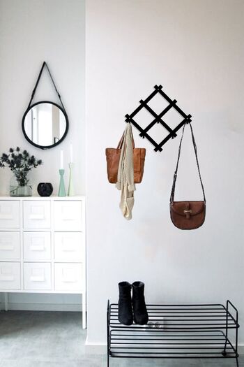 VENON 2 Pieces Black 30X30 Decorative Iron Wall Hanger - Metal Hanger - Clothes Hanger