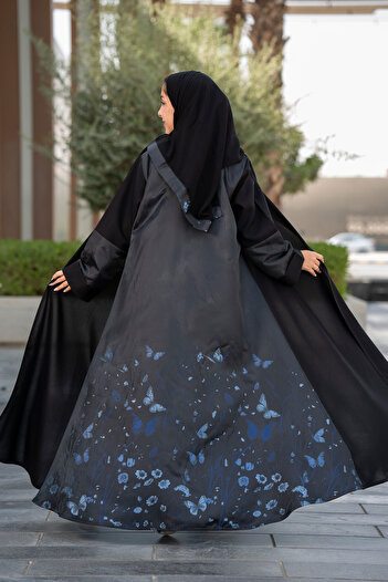 Hasnaa Abaya Navy blue butterfly abaya