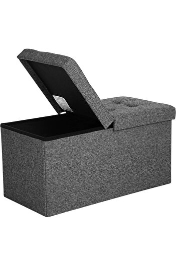 SONGMICS Folding stool with soft seat, 80 liters storage space, maximum 300kg, 76x38x38cm, gray