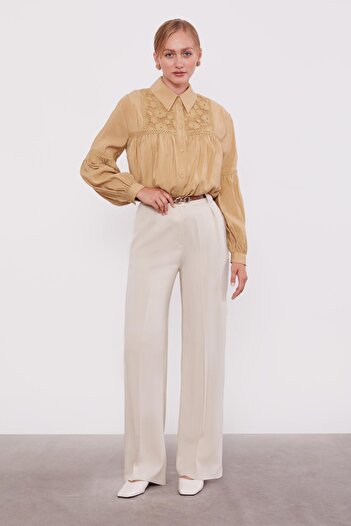 Levidor Stone Belted Palazzo Trousers