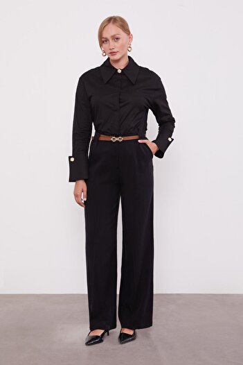 Levidor Black Belted Palazzo Trousers