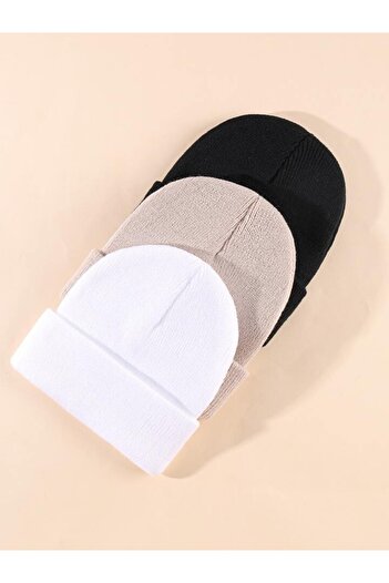 GC GÖKHAN CLUB Unisex Folded Black, White, Gray 3-Piece Beret Set