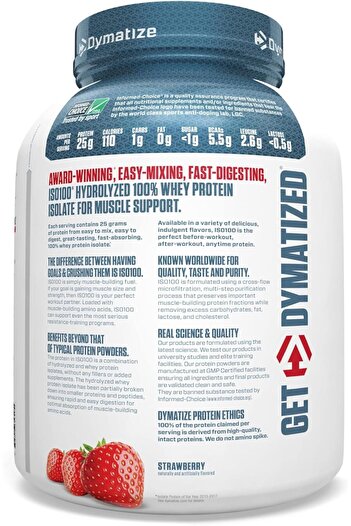 Dymatize Iso 100 - Strawberry - 5 Lbs - 100 Hydrolyzed whey protein isolate