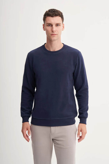Cazador Slim Fit Cotton Blend Thessaloniki Knit Navy Blue Men's Sweatshirt 56400
