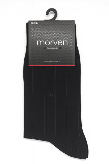 Morven Мъжки черни чорапи с бамбуков мотив