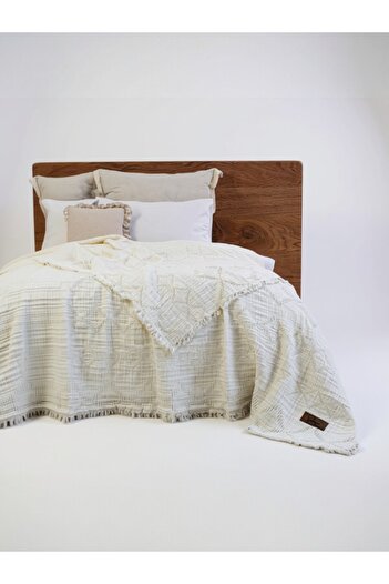 Şaheser Oscar Muslin Gray Bedspread – 100% Cotton, Breathable and Soft Texture