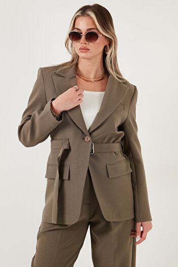 Lela Regular Fit Double Breasted Collar Belted Blazer Jacket Jacket 6839367
