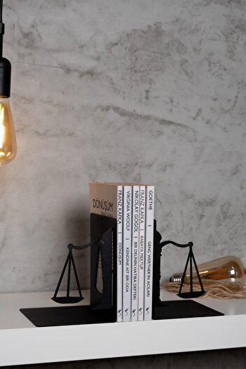 VENON Decorative Metal Book Holder with Black Scales of Justice Figure Book Support Home and Office Accessory