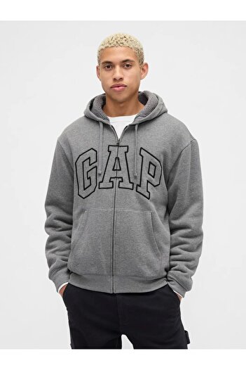GAP Relaxed Logo Sherpa Lined Zippered Sweatshirt