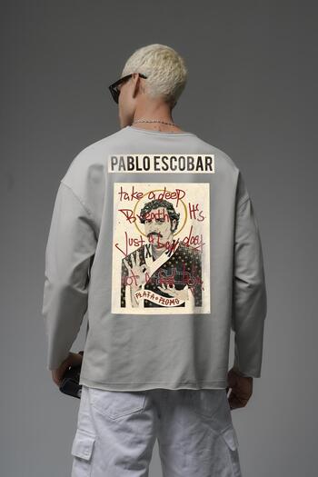 king brich Oversize Pablo Escobar Printed Dirty Collar Sweatshirt