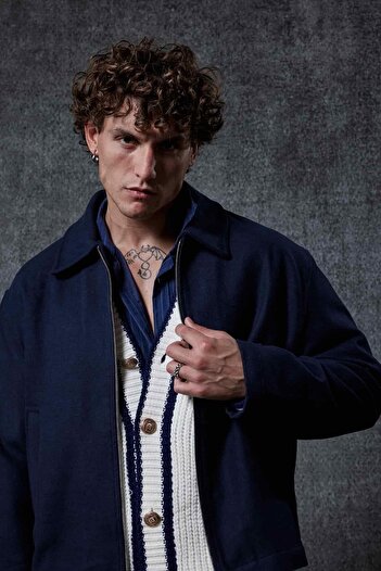 ablukaonline Чоловіча oversize куртка з тонкою блискавкою, синя