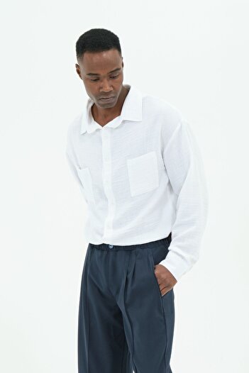 RELAXL 2Xs-10Xl 100% Cotton Pocket Muslin Men's White Shirt