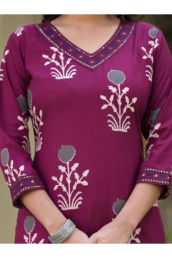 MYSMAR Wine Rayon Salwar Kameez & Dupatta - ALV1448 | Wine
