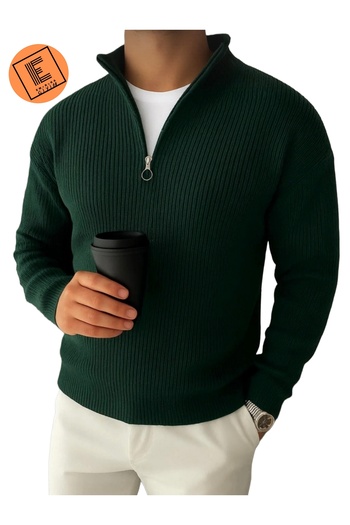 EMKA GİYİM Men's Zippered Oversized Fisherman Knit Sweater