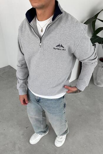 HAFKAGİYİM Gray Yacht Club Half Zip Relaxed Sweatshirt