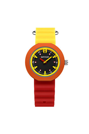 Sanda 9108 Red-Yellow Children's Watch – Fashion Design, Analog, 3ATM Water Resistant