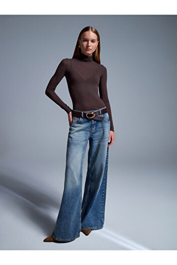Dilvin 72065 100% bumbac, pantaloni largi, culoare denim