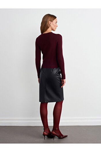 Dilvin 10819 Wool Blend Thin Knitwear-Burgundy M.