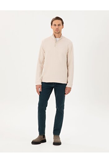 Pierre Cardin High-Neck Zippered 100% Cotton Regular Fit Sweatshirt