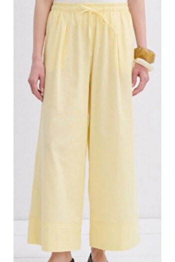 STYLENEST Women's Elastic Waist Linen Trousers Lemon Yellow