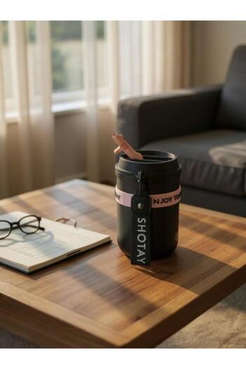 Shotay Strow Coffe Steel Mug 410 ml Black Color - Sht-St-8136