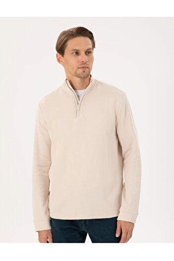 Pierre Cardin High-Neck Zippered 100% Cotton Regular Fit Sweatshirt