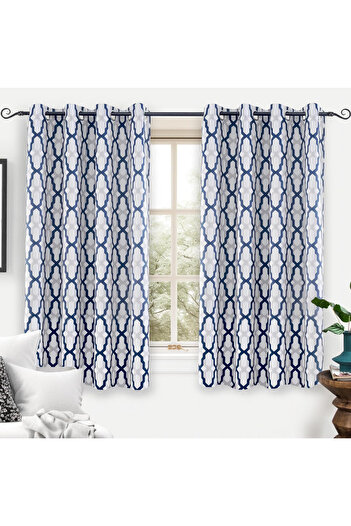 DriftAway Set of 2 Mason Thermal Blackout Curtains, with Geometric Pattern, Dimensions 132 x 137 cm