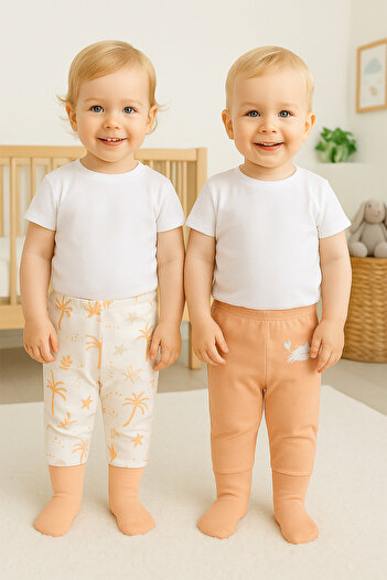 Melekpare Baby&Child Organic Booties Pants Self-Socking Bottom Pajamas Seasonal Cotton Set of 2