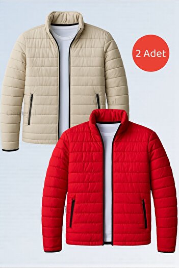Gameyal 2 Pieces Men's Double Pocket Lined Puffer Coat Jacket