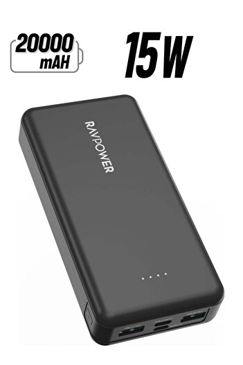 RavPower Pioneer 20000mAh 15W Power Bank with Dual USB Ports, Type-C Port, and Micro Port