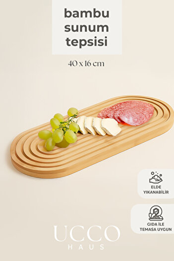 UCCO Bamboo Oval Slotted Presentation Tray - 40X16X1.5Cm – Coffee, Dessert & Cheese Presentation Serving Plate