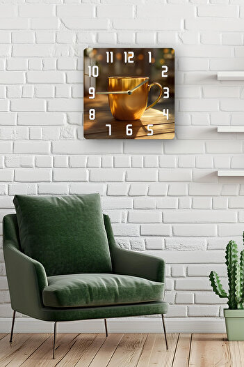 kutuTR Gold Trophy Themed Tempered Glass Square Clock 33X33 cm Size Uv Printing - Kcs021