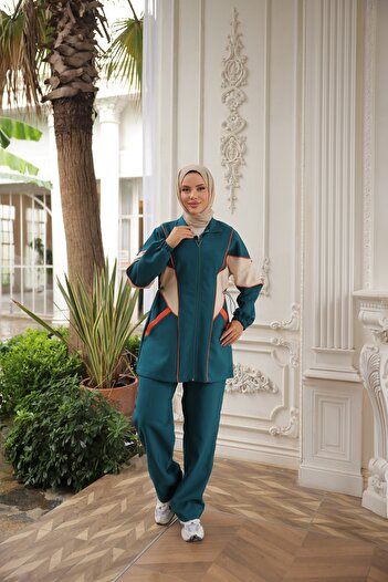 MİMİ Luxury Wear Γυναικείο Σετ Φούτερ Μαντίλι Φούτερ με φερμουάρ κάτω και επάνω