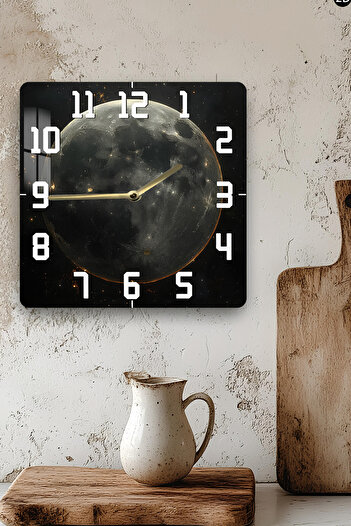 kutuTR Moon Surface Themed Tempered Glass Square Clock 33X33 cm Size Uv Printing - Kcs019
