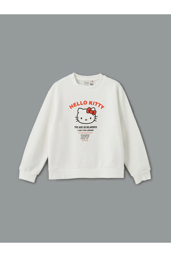 LC Waikiki Lcw Kids Ecru Crew Neck Hello Kitty Printed Girls' Thick Sweatshirt