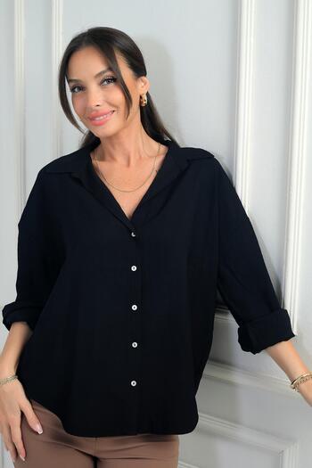 By Saygı Women's Sleeve Folded Lyocell Shirt