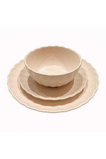 OEM 18-piece dinnerware set, for 6 people, Ceramic, modern design, petal shape, color Dusty pink