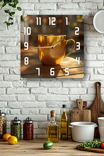 kutuTR Gold Trophy Themed Tempered Glass Square Clock 33X33 cm Size Uv Printing - Kcs021