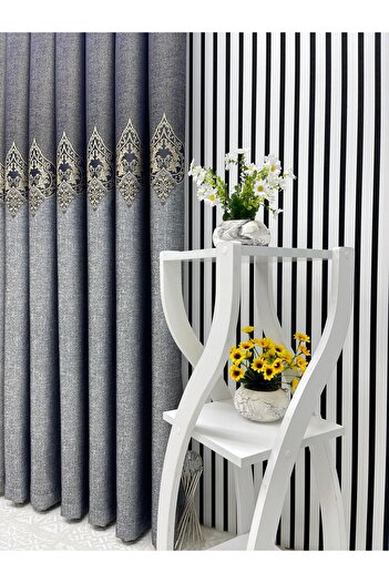 PERDECITY Zeus Dark Blue Gold Center Ottoman Pattern Panel Backdrop Curtain 1X3 Frequent Pleats [Single Panel]
