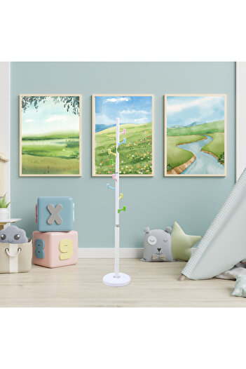 Arfan Freestanding Coat Rack – Metal Clothing Hanger with 8 Multi-Color Hooks - White